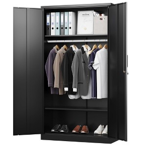 Mlezan 72" Metal Wardrobe Cabinet: Lockable, 36" x 18", Storage for Home, Gym, School, or Office. Ideal for Clothing and Equipment Organization. - 1 of 4