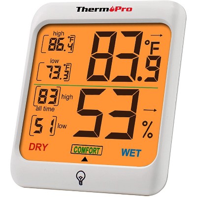 ThermoPro TP-53 Indoor Hygrometer Humidity Gauge Indicator Digital Thermometer Room Temperature and Humidity Monitor with Touch Backlight