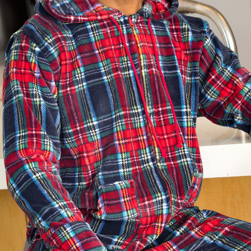 Men's Warm Fleece One Piece Hooded Footed Zipper Pajamas Set, Soft Adult Onesie Footie with Hood for Winter, 6 of 9