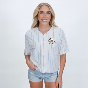 Take Me Out To The Ball Game Distressed  - Womens Striped Baseball Jersey - 1 of 2