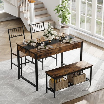 Dining Table Set for 4, Small Kitchen Table and 2 Chairs for 4 with Bench