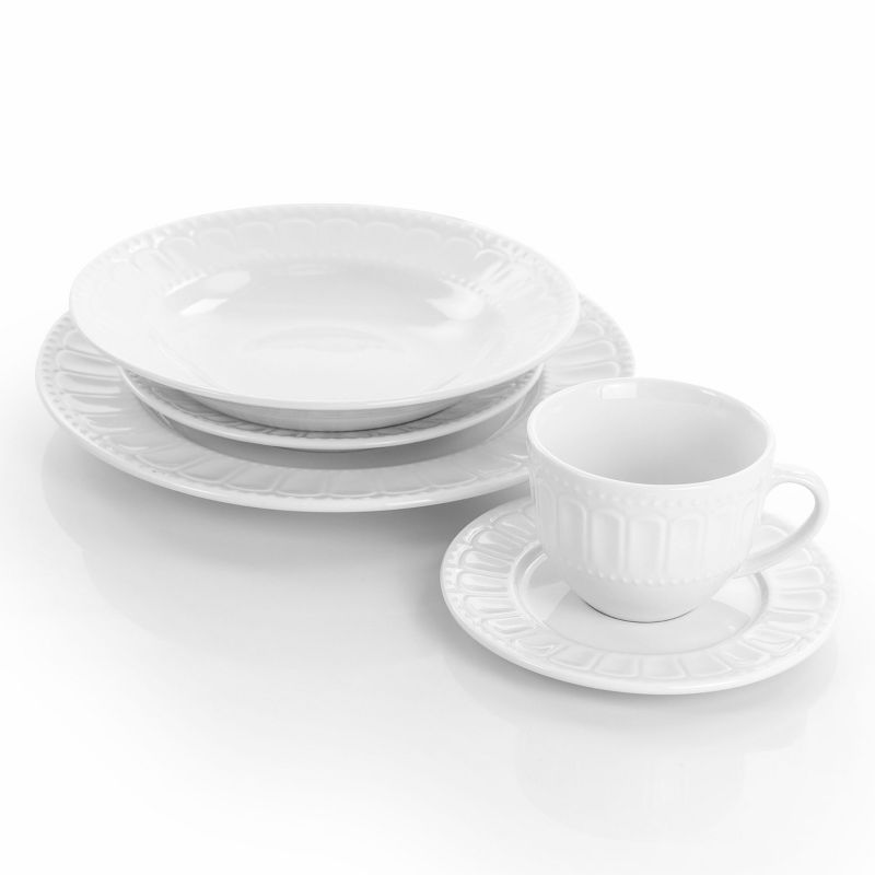 Elama Charlotte 20 Piece Porcelain Dinnerware Set in White, 2 of 17