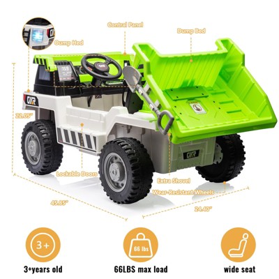 White and Green 12V Ride On Dump Truck with Remote Control