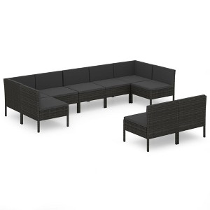 vidaXL Patio Lounge Set Outdoor Sectional Sofa Set Table Poly Rattan Black - 1 of 4