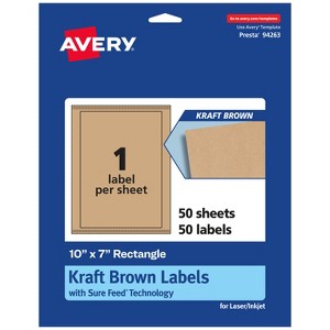 Avery Kraft Brown Rectangle Labels with Sure Feed, 10" x 7" - 1 of 4