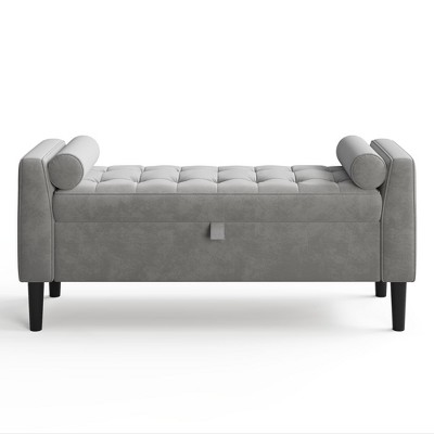46.5" Upholstered Storage Ottoman Bench with Rolled Armrests, Wood Legs & Hidden Chest, Entryway Shoe Bench Seat