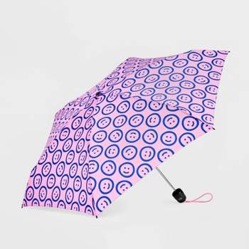 ShedRain Mini Manual Compact Umbrella - Pink/Blue Smiley