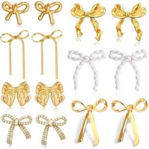 Gold Bow Earrings for Women Classic Ribbon Bow Stud Earring Set - 1 of 4