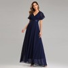 Nmoder  Plus-Size Double V-Neck Bridesmaid Dress with Flared Sleeves & Elastic Waist for Evening Parties - 3 of 4