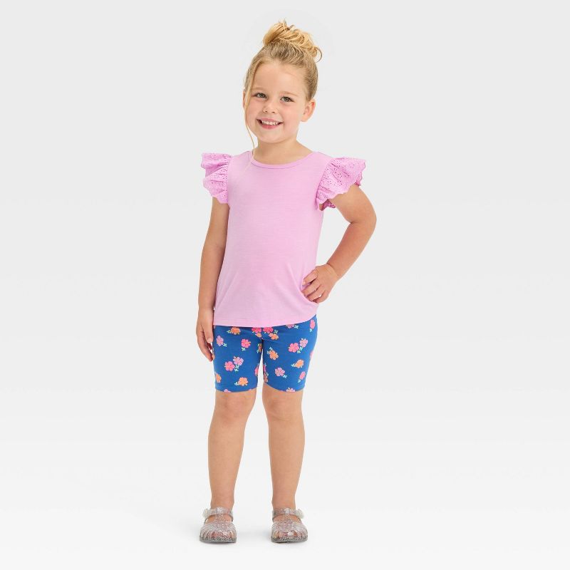 Toddler Girls' Hibiscus Shorts - Cat & Jack™ Blue, 3 of 4