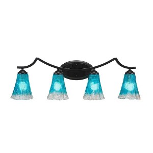 Toltec Lighting Zilo 4 - Light Vanity in  Matte Black with 5.5" Fluted Teal Crystal  Shade - 1 of 1