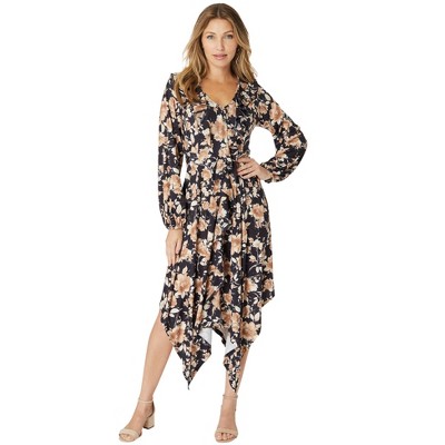 Roaman's Women's Plus Size Ultrasmooth Fabric Ruffle Midi Dress