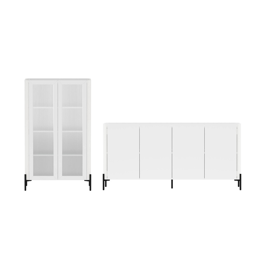 Manhattan Comfort Abbey 2pc Buffet and Bookcase Set White