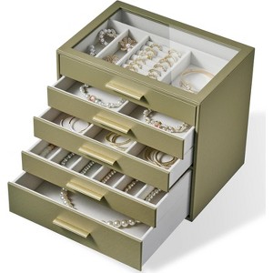 3-Layer Jewelry Organizer with Glass Window in Ivory and Pink - 1 of 4