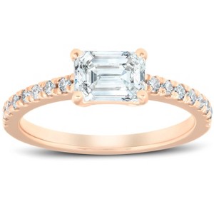 Pompeii3 1 1/2Ct Sideways Emerald Cut Moissanite & Diamond Engagement Ring 14k Rose Gold - 1 of 4