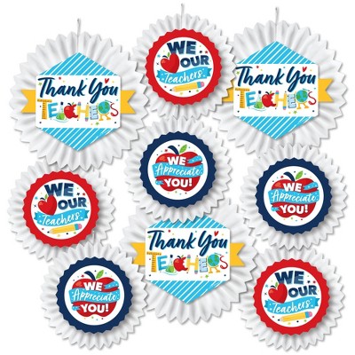 Big Dot of Happiness Thank You Teachers - Hanging Teacher Appreciation Tissue Decoration Kit - Paper Fans - Set of 9