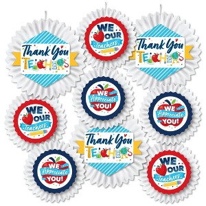 Big Dot of Happiness Thank You Teachers - Hanging Teacher Appreciation Tissue Decoration Kit - Paper Fans - Set of 9 - 1 of 4