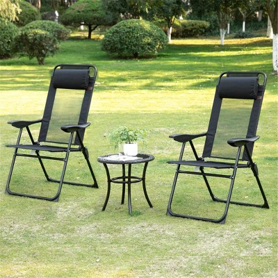 CAVINAS 2PC Folding Beach Chair with Mesh Fabric & Headrest Pillow,Adjustable 5-Position Portable Chair for Outdoor,Lawn,Backyard