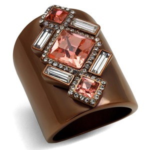 Slickblue Women’s Coffee Light Stainless Steel Ring with Rose Synthetic Crystal, Square Design, Sizes 5-10 - 1 of 4