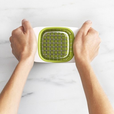 White and Green Box-Shaped Vegetable Chopper with Stainless Steel Blades