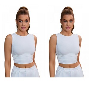 INSPIRE CHIC 2 Packs Women's Sleeveless Ribbed Waist-Cinched Workout Tank Top with Dual Side Pleats - 1 of 4