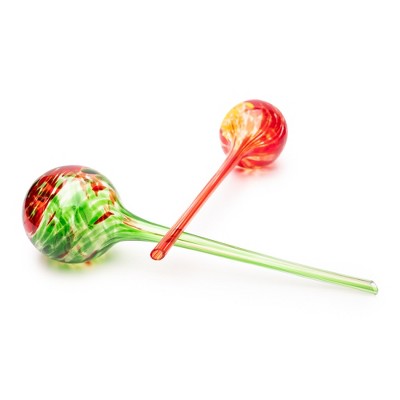Hand-Blown Red and Yellow Glass Plant Watering Globes