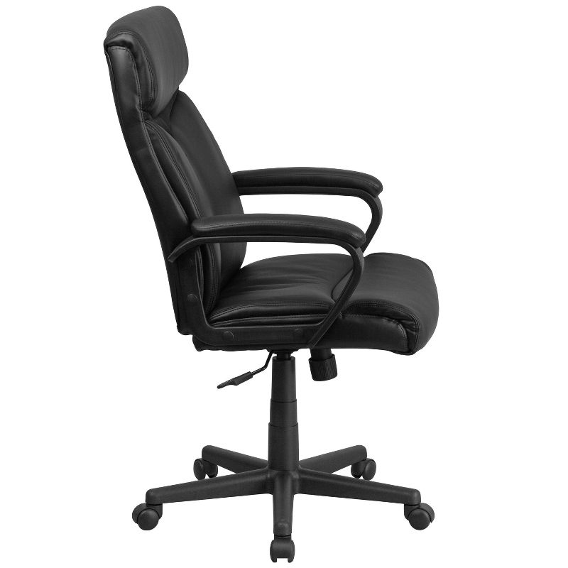 High Back Leather Executive Swivel Office Chair with Slight Mesh Accent and Arms Black - Riverstone Furniture, 4 of 6