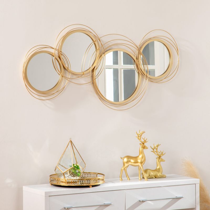 HOMCOM Metal Wall Art Modern Mirror Decor Home Hanging Wall Sculptures for Living Room Bedroom Dining Room, Gold, 3 of 7