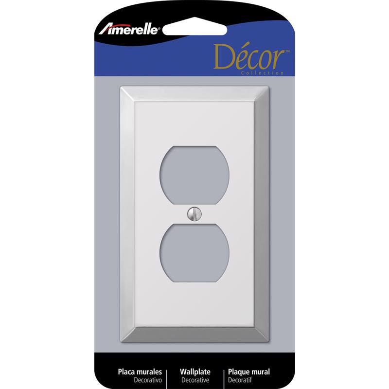 Amerelle Century Polished Chrome Light Gray 1 gang Stamped Steel Duplex Outlet Wall Plate 1 pk, 1 of 2
