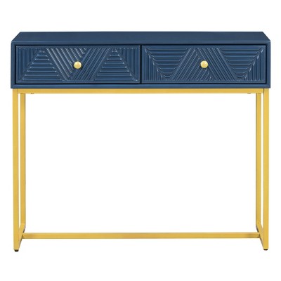 VYNXARIA Console Tables - Modern Sleek Design with Storage, Navy Blue and Gold Finish for Living Room and Entryway