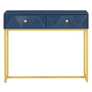 PDTEND 38" Modern Wood Console Table Two Drawers with Stripe Design - 1 of 4