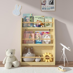 Vynxaria 3-Tier Kids Book Shelf: Organize Bedrooms, Playrooms, and Classrooms with this Natural Book Rack for Easy Access to Books - 1 of 4