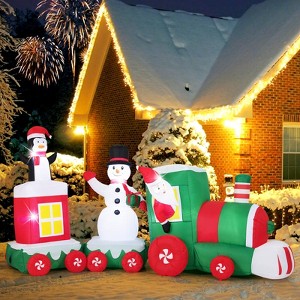 Costway 11.5 FT Christmas Inflatables Train with Snowman Penguin Built-in LED Lights - 1 of 4