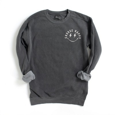 Simply Sage Market Women's  Garment Dyed Graphic Sweatshirt Embroidered Choose Happy Lightning Smiley Face