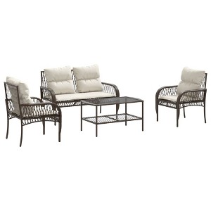 vidaXL Patio Sofa Set Brown, Cream White - 1 of 4