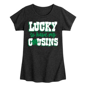Girls' - Instant Message - St. Patrick's Day Lucky to Have My Cousins Fitted Short Sleeve Graphic T-Shirt - 1 of 4
