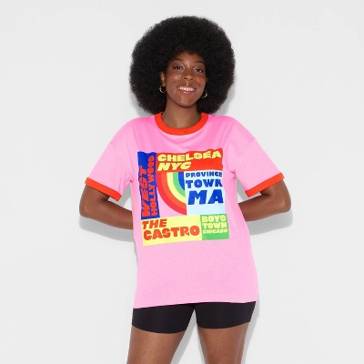 Pride Adult Sporty Ringer Patchwork T-Shirt - Pink