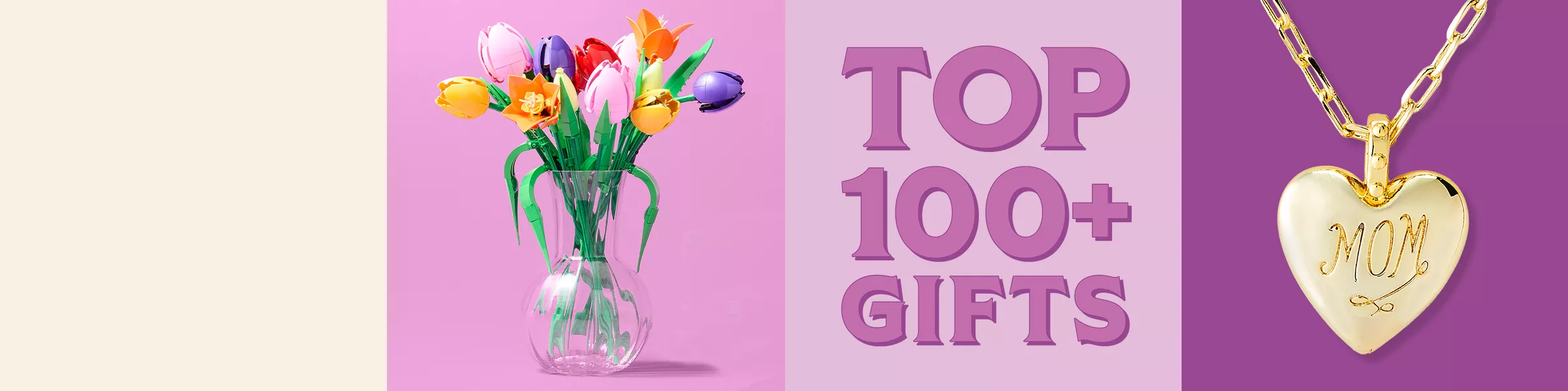 Revolving images include a bracelet engraved with the word mom, a candle with the title "Best Mom Ever", a bottle of Saltaair body wash, a pair of yellow slippers with a script type style reading Mom" with a sunflower in the middle, and a light pink Stanley hydration bottle.