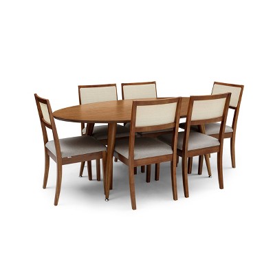 7pc Oval Dining Set with Cane Back Dining Chairs Oak - Herval