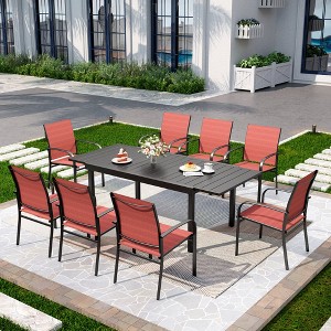 Captiva Designs 9pc Patio Dining Set with Black Expandable Steel Rectangle Table & Sling Fixed Chairs - 1 of 4
