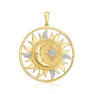 Ross-Simons 0.10 ct. t.w. Diamond Sun and Moon Medallion Pendant in 18kt Gold Over Sterling Size 1.38 - 1 of 2