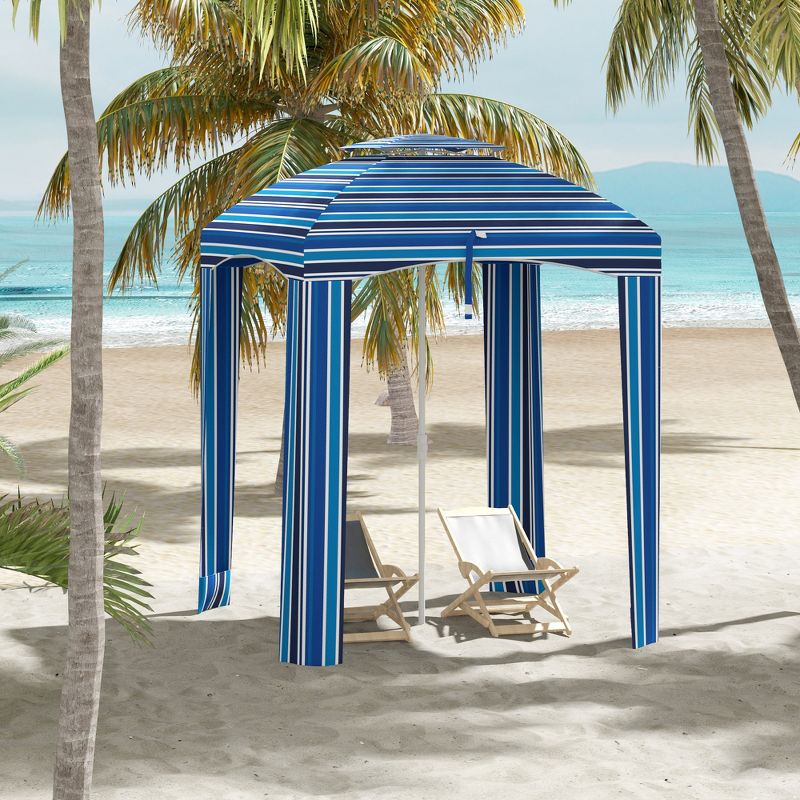 Outsunny 5.8' x 5.8' Cabana Umbrella, Outdoor Beach Umbrella with Double-top, Windows, Sandbags, Carry Bag, 2 of 7