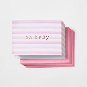 24ct Baby Girl Cards - Spritz™: Pink Stripe Design, Foil Accents, Includes Envelopes, New Baby Stationery Set - 1 of 3