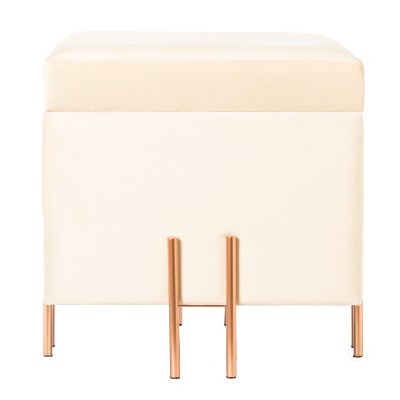 Ivory Velvet Storage Ottoman with Rose Gold Legs