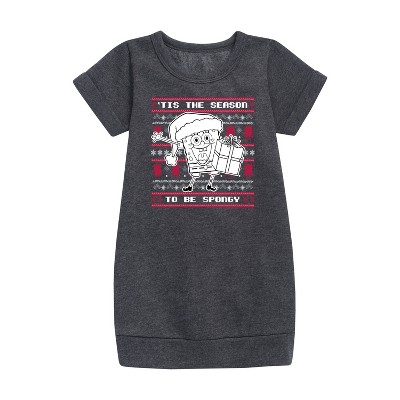 - SpongeBob SquarePants - Spongebob Xmas Sweater Graphic Short Sleeve Fleece Dress