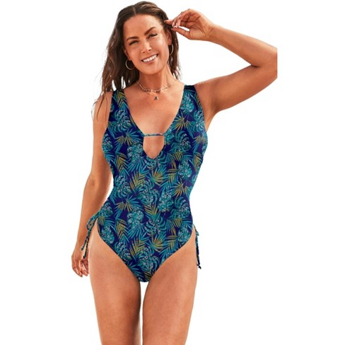 Swimsuits For All Women's Plus Size A-list Plunge One Piece Swimsuit - 18,  Blue : Target