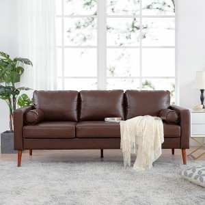 VYNXARIA Small Sofa Couch 76.97 in£¬Brown 3 Seat Comfy Couches for Living Room, Mid Century Modern Couch with iron wood structure,Soft Cushion Sofa - 1 of 4