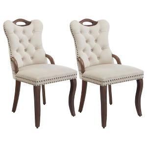QingMoon Velvet Dining Chairs Set of 2, Mid Century Modern Kitchen Chairs, Tufted Wingback Chairs with Wood Handles and Nailhead Trim for Dining Room - 1 of 4