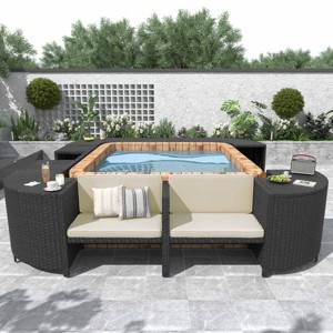 9 Piece Outdoor Spa Surround Rattan Sectional Sofa, Patio Furniture Set with Storage, Modular Patio Sofa Set with Waterproof Cushions-Coolbibila - 1 of 4