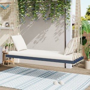 GDFStudio Jonathan Malory 63" Acacia Wood Porch Swing with 10.8Ft Hemp Ropes and Cushion - 1 of 4